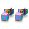 Unique Oxidized Rainbow Cube Stud Earrings for Man and Women, Stainless Steel, 2pcs - coolsteelandbeyond