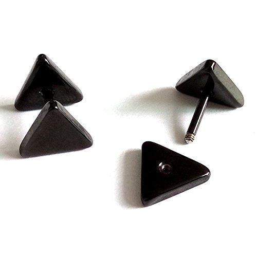 Unisex Stainless Steel Black Triangle Screw Stud Earrings for Man and Women, 2pcs - coolsteelandbeyond