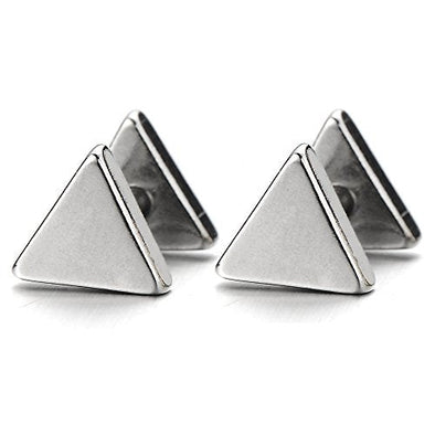 Unisex Stainless Steel Plain Triangle Screw Stud Earrings for Man and Women, 2pcs - coolsteelandbeyond