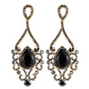 Victorian Black Crystal Rhinestone Filigree Chandelier Floral Large Statement Earrings, Banquet Prom - COOLSTEELANDBEYOND Jewelry