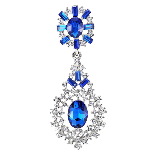 Victorian Blue Crystal Rhinestone Cluster Chandelier Teardrop Large Filigree Statement Earrings - COOLSTEELANDBEYOND Jewelry