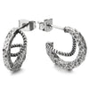 Vintage Rough Textured Spiral Wire Half Hoop Stud Huggie Hinge Steel Earrings for Man Women - COOLSTEELANDBEYOND Jewelry