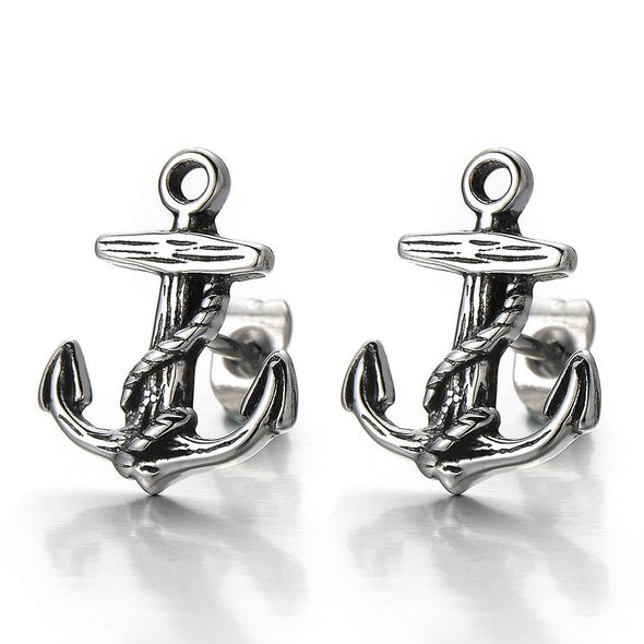 Vintage Style Stainless Steel Anchor Stud Earrings for Man and Women, 2pcs - coolsteelandbeyond