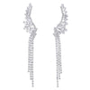 Wedding Angel Wing Tail Crystal Rhinestone Cluster Long Dangle Tassel Drop Statement Earrings - COOLSTEELANDBEYOND Jewelry