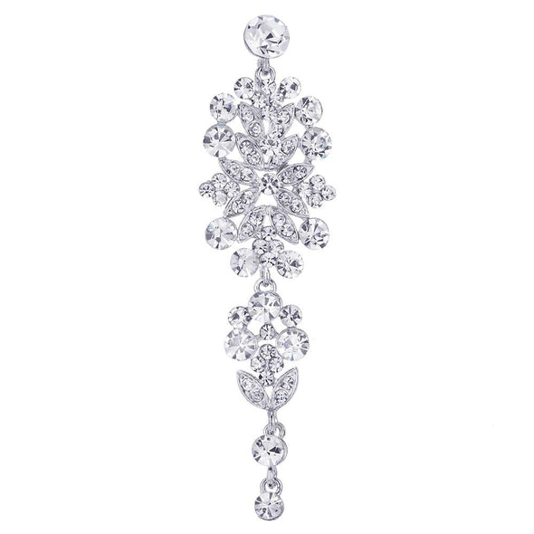 Wedding Bridal Prom Rhinestone Crystal Cluster Flower Petal Chandelier Long Dangle Statement Earring - COOLSTEELANDBEYOND Jewelry