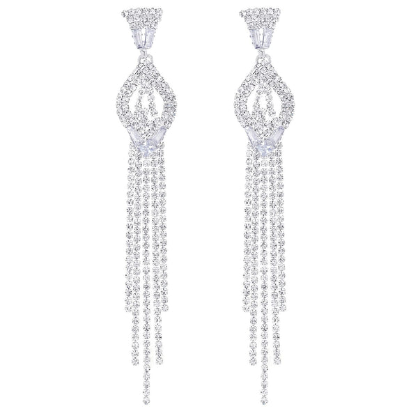 Wedding Prom Marquise Crystal Rhinestone Cluster Braided Long Dangle Tassel Drop Statement Earrings - COOLSTEELANDBEYOND Jewelry