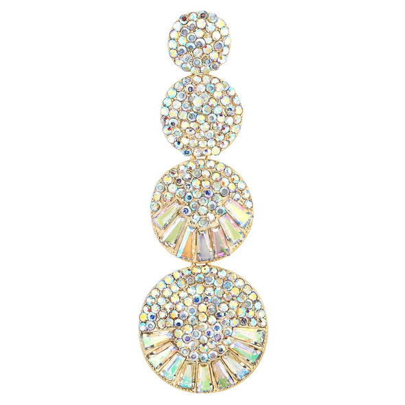 Wedding Rainbow Crystal Rhinestone Cluster Dome Circles Link Long Dangle Gold Statement Earring - COOLSTEELANDBEYOND Jewelry
