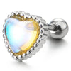 Women 5MM Rainbow Solitaire Gem Stone Dotted Heart Stud Earrings, Stainless Steel, Screw Back 1 Pair - COOLSTEELANDBEYOND Jewelry