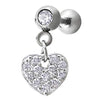 Women Stainless Steel Barbell Ball Stud Earrings with Dangling Cubic Zirconia Pave Heart, Screw Back - COOLSTEELANDBEYOND Jewelry