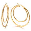 Women Steel Large Double Flat Plain Circle Huggie Hinged Hoop Earrings Gold - COOLSTEELANDBEYOND Jewelry