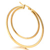 Women Steel Large Double Flat Plain Circle Huggie Hinged Hoop Earrings Gold - COOLSTEELANDBEYOND Jewelry