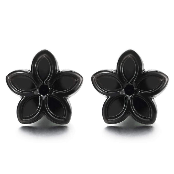 Womens Black Magnetic Star Flower Stud Earring, Non-Piercing Clip On Fake Ear Plugs - COOLSTEELANDBEYOND Jewelry