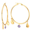 Womens Gold Steel Plain Circle Huggie Hinged Hoop Earrings Dangling Purple Cubic Zirconia and Shells - COOLSTEELANDBEYOND Jewelry