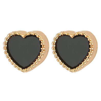 Womens Magnetic Gold Color Heart Stud Earring with Black Enamel, Non-Piercing Clip On Fake Ear - COOLSTEELANDBEYOND Jewelry