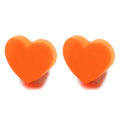 Womens Orange Acrylic Magnetic Puff Heart Stud Earring, Non-Piercing Clip On Fake Ear, Lovely - COOLSTEELANDBEYOND Jewelry