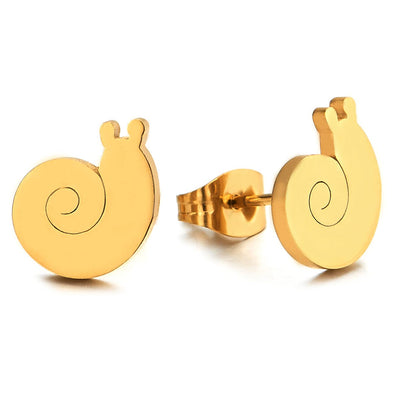 Womens Small Gold Color Spiral Snail Stud Earrings, Stainless Steel, Cute, 2 pcs - COOLSTEELANDBEYOND Jewelry