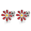 Womens Stainless Steel Daisy Flower Stud Earrings with Red Yellow Enamel, Screw Back, Summer - COOLSTEELANDBEYOND Jewelry