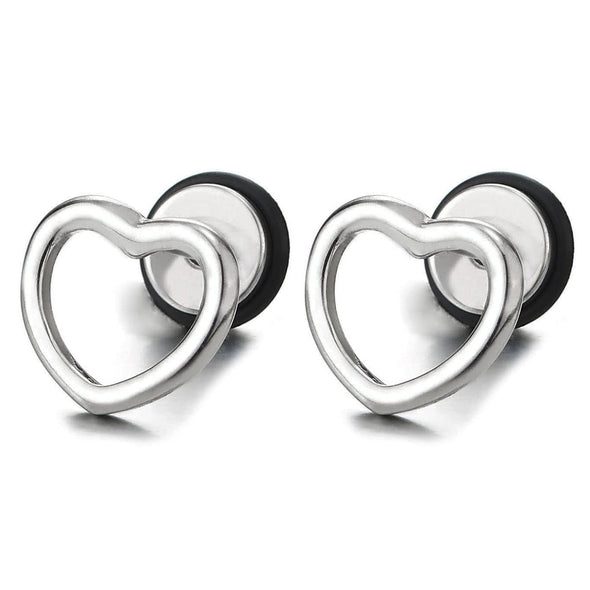 Womens Stainless Steel Open Heart Stud Earrings, Screw Back, 2Pcs - COOLSTEELANDBEYOND Jewelry