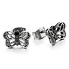 Womens Stainless Steel Pair Vintage Dotted Flying Butterfly Stud Earrings with Black Cubic Zirconia - COOLSTEELANDBEYOND Jewelry