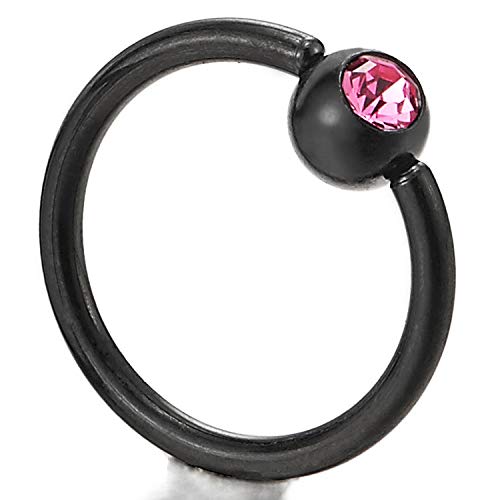 Womens Stainless Steel Plain Circle Bead Huggie Hinged Hoop Earrings with Pink Cubic Zirconia - COOLSTEELANDBEYOND Jewelry