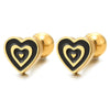 Womens Stainless Steel Small Gold Color Swirl Heart Stud Earrings with Black Enamel, Screw Back 2Pcs - COOLSTEELANDBEYOND Jewelry