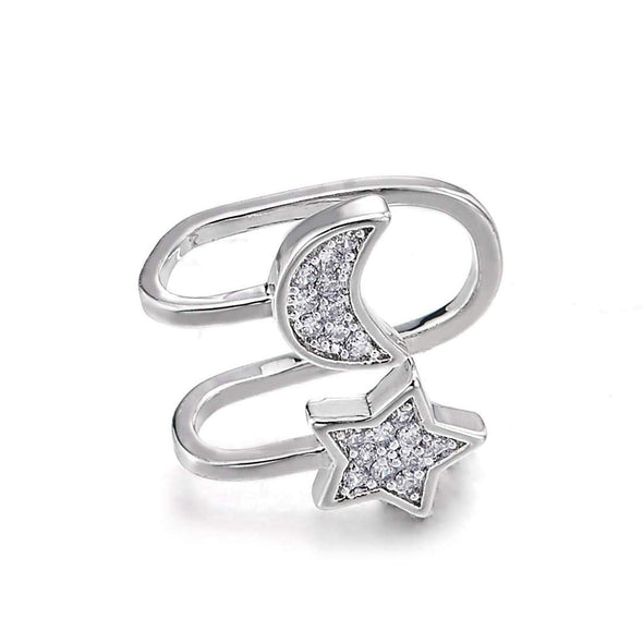 Womens Star Crescent Moon Ear Cuff Ear Clip Non-Piercing Clip On Earrings with Cubic Zirconia - COOLSTEELANDBEYOND Jewelry