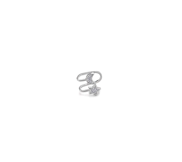 Womens Star Crescent Moon Ear Cuff Ear Clip Non-Piercing Clip On Earrings with Cubic Zirconia - COOLSTEELANDBEYOND Jewelry