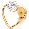 Womens Steel Gold Color Open Heart Stud Earrings with Cubic Zirconia, Screw Back, 2Pcs - COOLSTEELANDBEYOND Jewelry