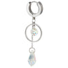 Womens Steel Huggie Hinged Hoop Earrings with Dangling Chain Rainbow Crystal and Open Circle - COOLSTEELANDBEYOND Jewelry