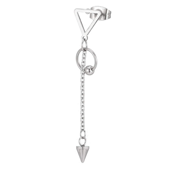 Womens Steel Open Triangle Stud Earrings with Dangling Open Circle Ball and Long Chain Cone - COOLSTEELANDBEYOND Jewelry