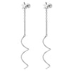 Womens Steel Star Pentagram Stud Earrings Long Dangle Chain Link Spiral Wave Wire, Screw Back - COOLSTEELANDBEYOND Jewelry