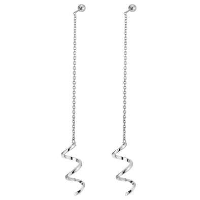 Womens Steel Stud Earrings Long Dangle Chain Link Spiral Wave Wire, Screw Back - COOLSTEELANDBEYOND Jewelry