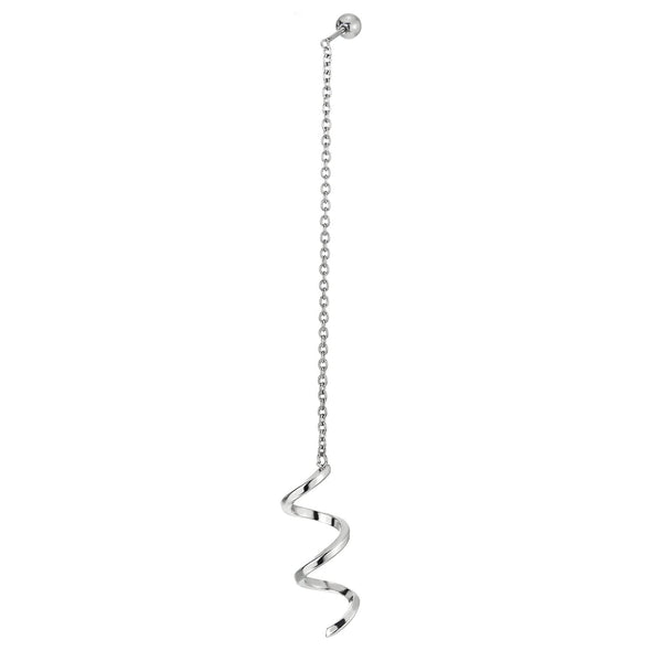 Womens Steel Stud Earrings Long Dangle Chain Link Spiral Wave Wire, Screw Back
