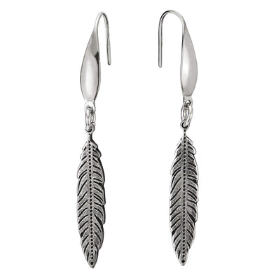 Womens Vintage Stainless Steel Leaf Feather Earrings Drop Dangle, Chic Fashion - COOLSTEELANDBEYOND Jewelry