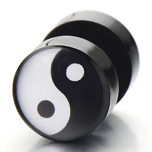 Yin-Yang Stud Earrings for Men, Illusion Tunnel Plug Screw Back, 2pcs - coolsteelandbeyond