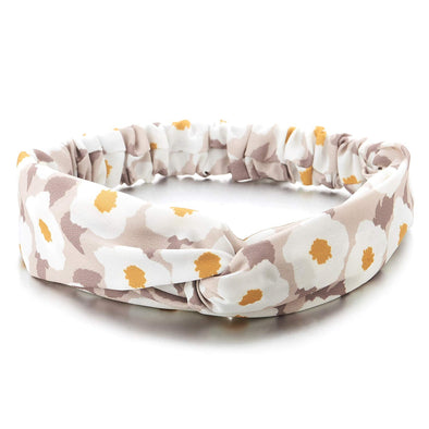 Bohemian Gypsy Yellow White Flower Camellia Ivory Crossed Hair Wrap Turban Headband Elastic Hairband - COOLSTEELANDBEYOND Jewelry