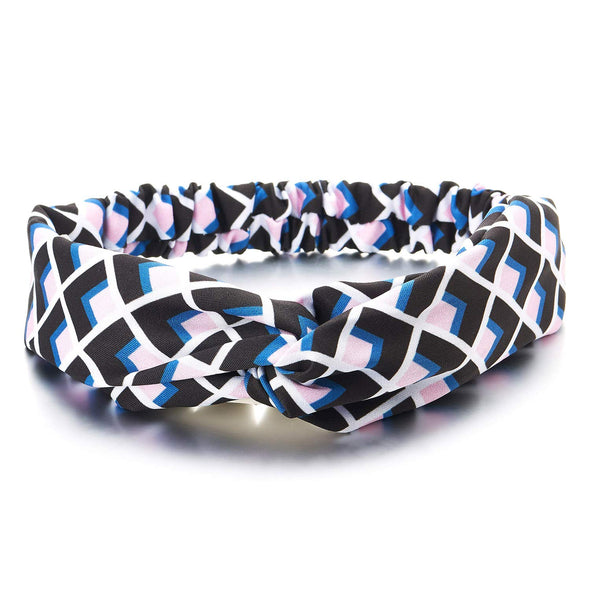 Boho Gypsy Geometric Print Rhombus Pink Blue Black White Turban Headband Head Hair Wrap Hairband - COOLSTEELANDBEYOND Jewelry