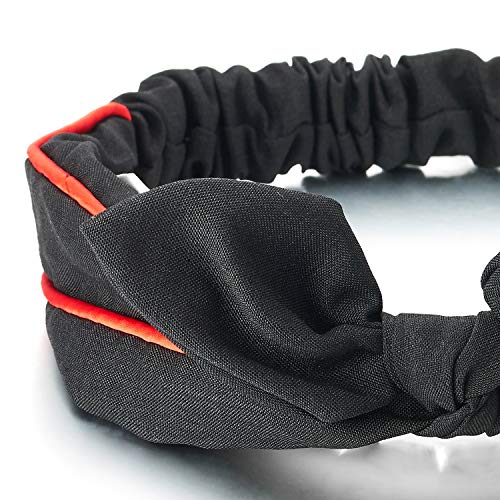 Classic Boho Chic Red Stripes Black Bow Hair Head Wrap Turban Headband, Elastic Hairband - COOLSTEELANDBEYOND Jewelry