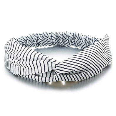 Classic Minimalist Black White Stripes Turban Headband, Elastic Hair Head Wrap Hairband - COOLSTEELANDBEYOND Jewelry