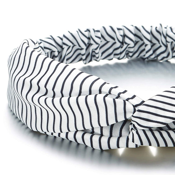 Classic Minimalist Black White Stripes Turban Headband, Elastic Hair Head Wrap Hairband - COOLSTEELANDBEYOND Jewelry