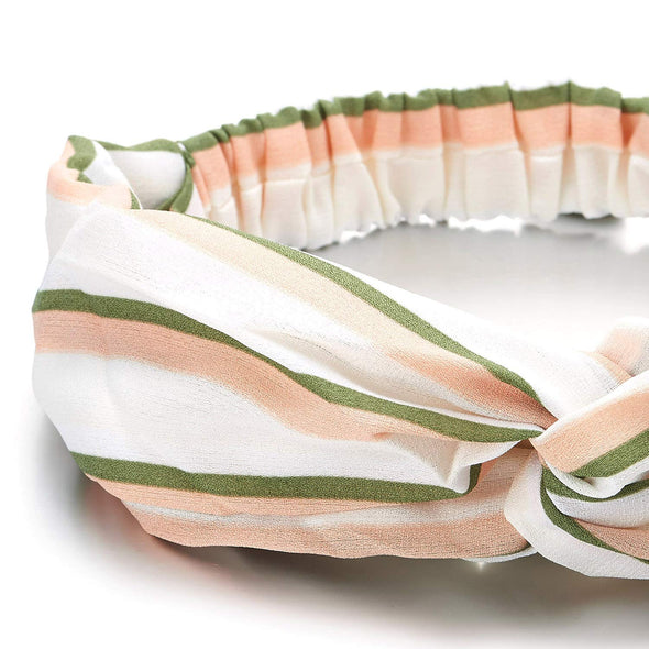 Classic Summer Green Pink Stripes Ivory Head Hair Wrap Headband Knotted Turban Hairband - COOLSTEELANDBEYOND Jewelry