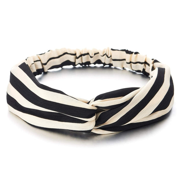 Classic Summer Stripes Hair Head Wrap Headband Stretchy Crossed Turban Hairband - COOLSTEELANDBEYOND Jewelry