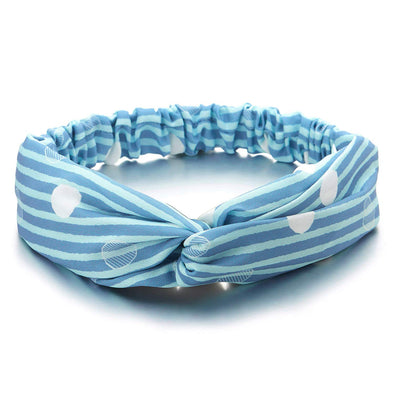 Classic Summer Stripes White Polka Dots Blue Headband Stretchy Turban Head Hair Wrap Hairband - COOLSTEELANDBEYOND Jewelry