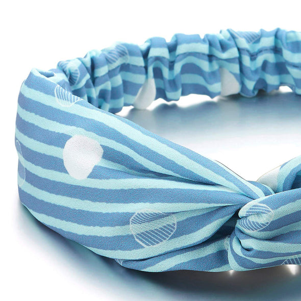 Classic Summer Stripes White Polka Dots Blue Headband Stretchy Turban Head Hair Wrap Hairband - COOLSTEELANDBEYOND Jewelry
