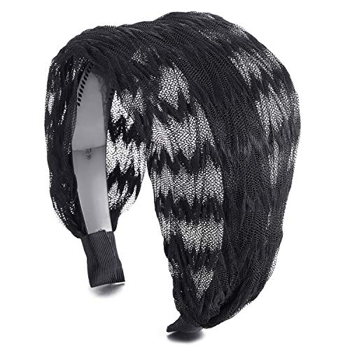 Elegant Classic Broadside Wide Black Glossy Stripes Lace Headband Hair Hoop Hairband - COOLSTEELANDBEYOND Jewelry