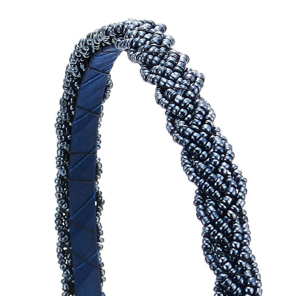 Elegant Dark Blue Braided Beads Chains Hair Crown Headband Hair Hoop Hairband Party - COOLSTEELANDBEYOND Jewelry
