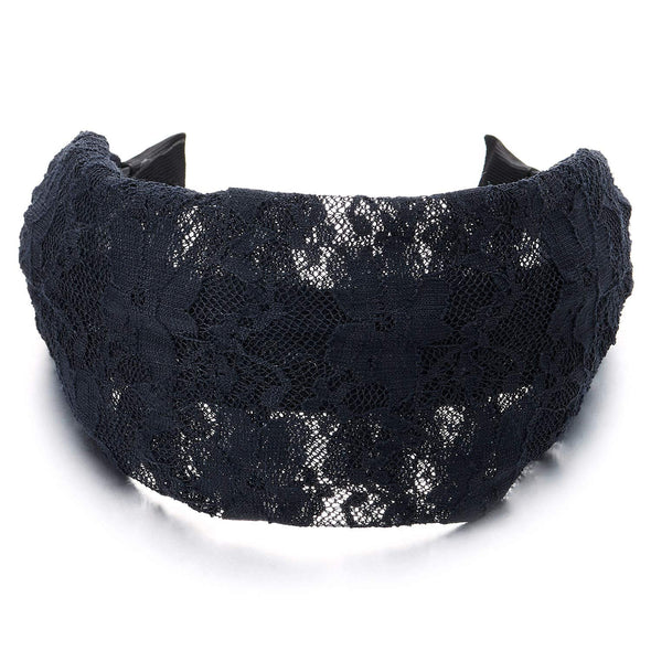 Hipster Chic Fashion Wide Broadside Blue Floral Lace Headband Hair Hoop Hairband - COOLSTEELANDBEYOND Jewelry