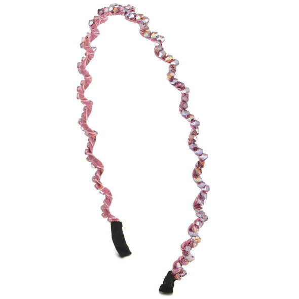 Lovely Pink Crystal Beads Chain Wave Shape Hair Crown Headband Hair Hoop Hairband Party Prom - COOLSTEELANDBEYOND Jewelry