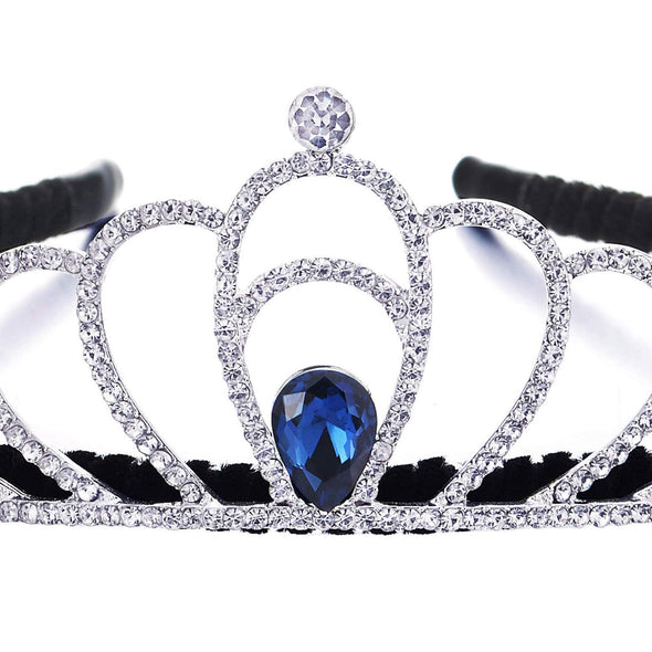 Pageant Blue Crystal Rhinestones Heart Quinceanera Tiara Crown Diadem Hair Hoop, Wedding Headband - COOLSTEELANDBEYOND Jewelry