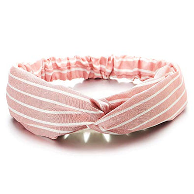 Summer Fashion Chic White Stripes Pink Turban Headband, Elastic Hair Head Wrap Hairband - COOLSTEELANDBEYOND Jewelry